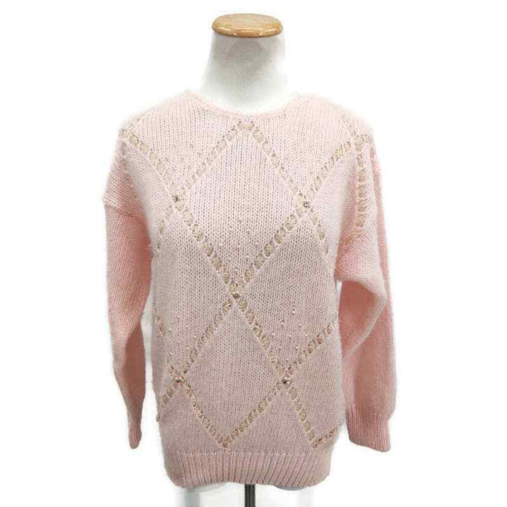 Vintage pink granny core pearl embellished sweater in size small
